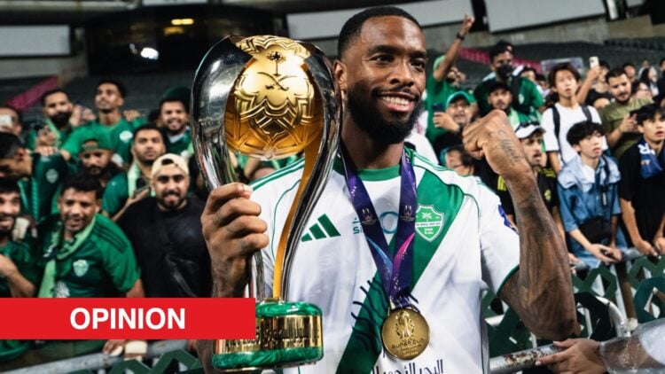 Image showing Ivan Toney celebrating with a trophy at Al-Ahli