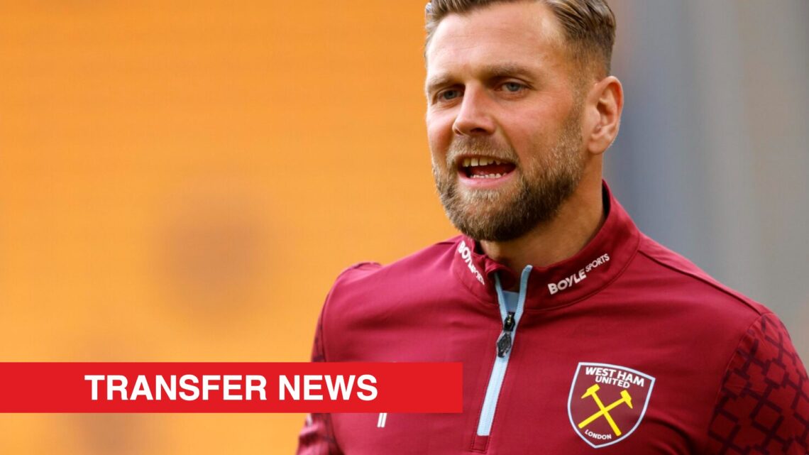 Image shows German striker Niclas Fullkrug warming up for West Ham United