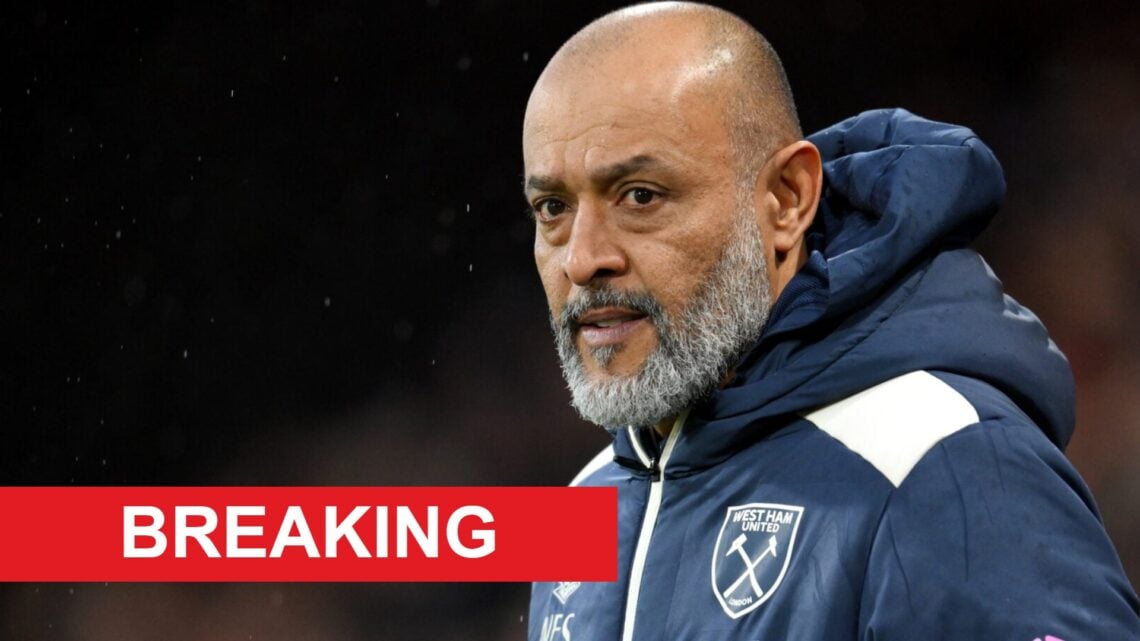West Ham head coach Nuno Espirito Santo wears a concerned expression on the sideline