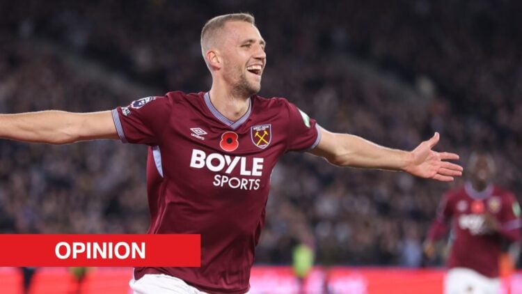 Image showing Tomas Soucek scoring for West Ham United against Burnley in the Premier League