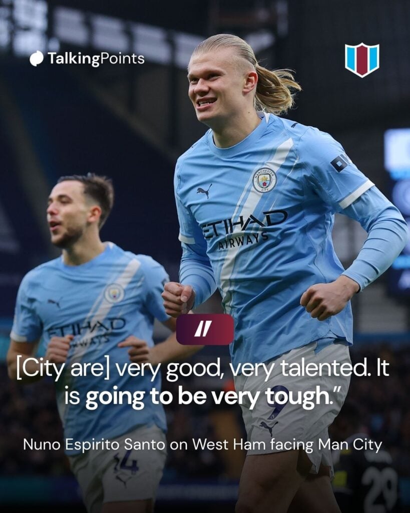 Erling Braut Haaland of Manchester City celebrates after teammate Phil Foden (not pictured) scores their side's first goal during the Premier League match between Manchester City and Leeds United at Etihad Stadium on November 29, 2025 in Manchester, England.