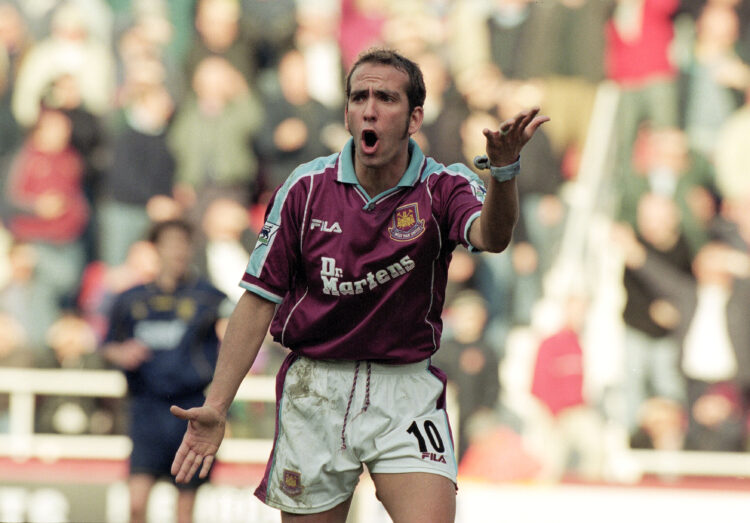 26 Mar 2000:  Paolo Di Canio of West Ham United expresses an opinion during the FA Carling Premiership match against Wimbledon at Upton Park in Lon...