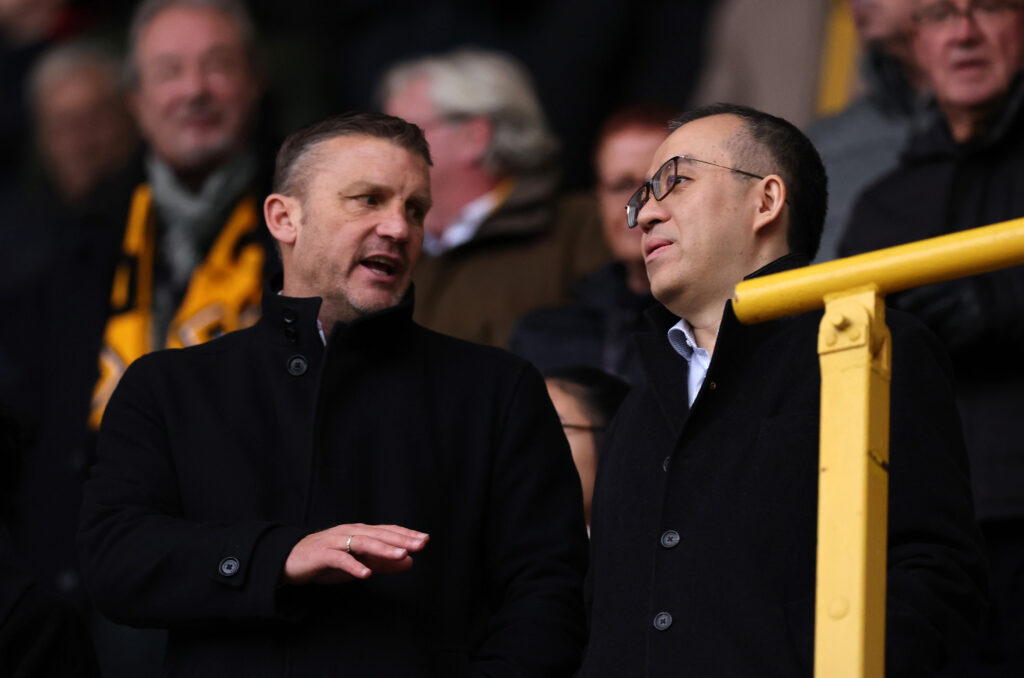 Jeff Shi, Executive chairman of Wolverhampton Wanderers talks to Matt Jackson Head of Professional Football Development