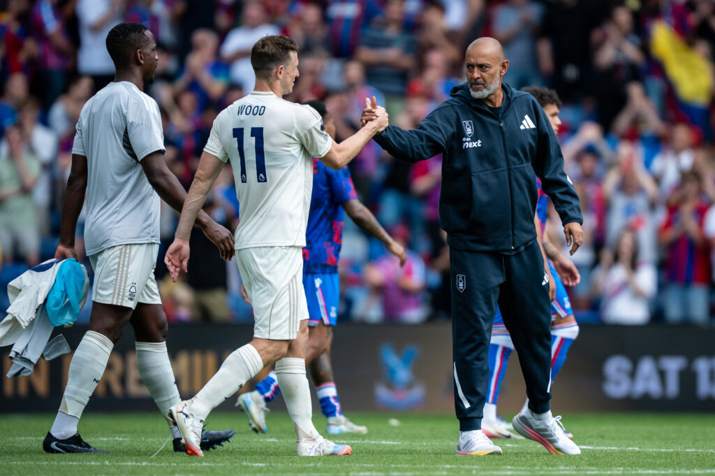 Chris Wood and Nuno Espirito Santo speak after Crystal Palace v Nottingham Forest - Premier League