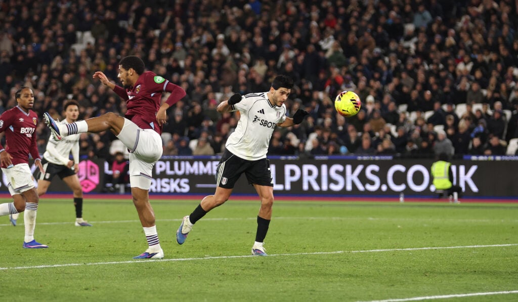 Raul Jimenez scores during West Ham United v Fulham - Premier League