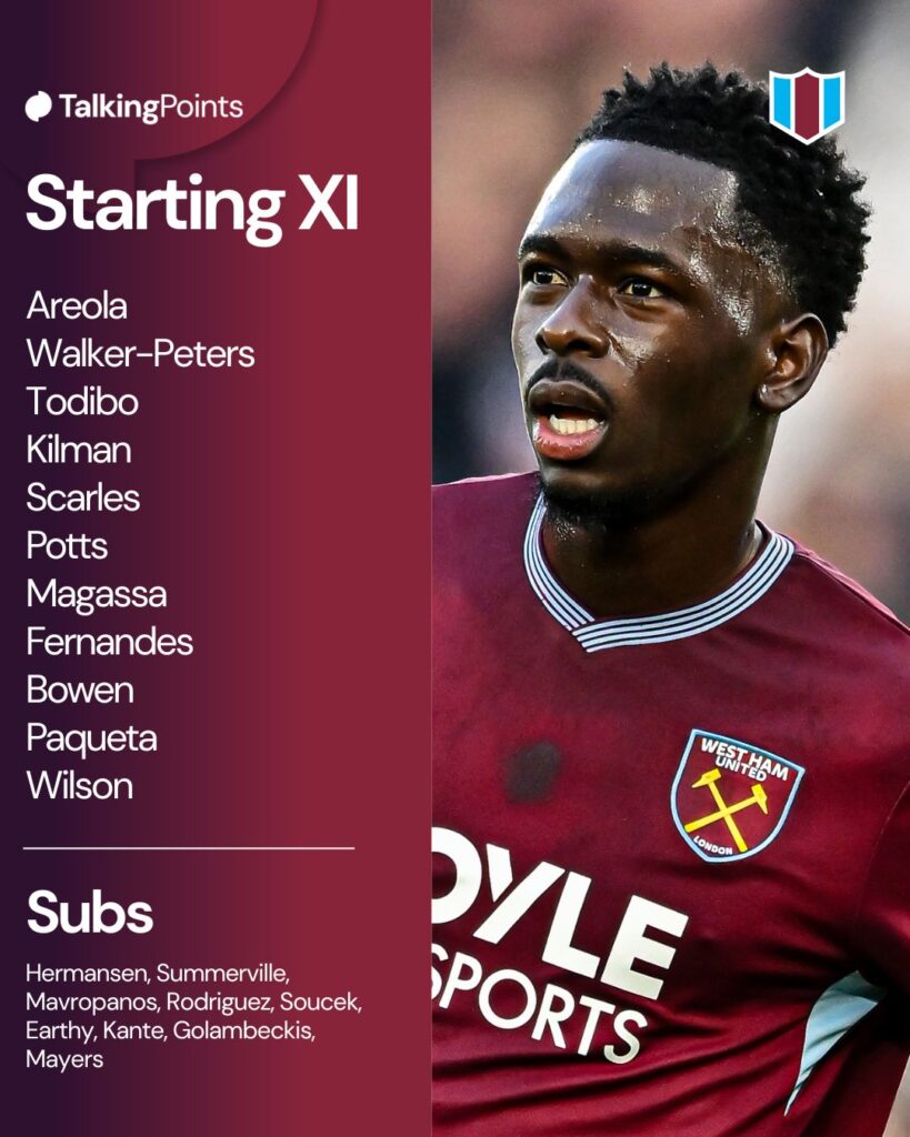 Soungoutou Magassa of West Ham looks on during the Premier League match between West Ham United and Aston Villa at the London Stadium in Stratford, on December 14, 2025.
