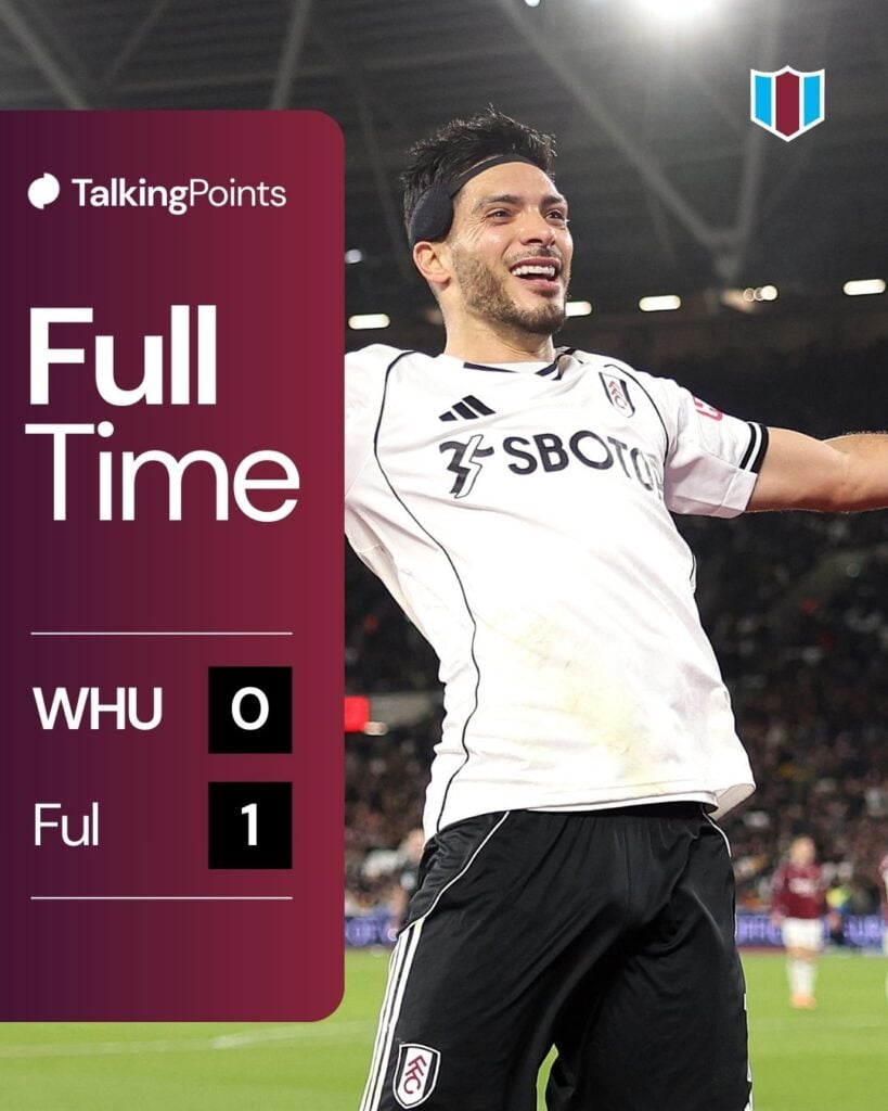 Raul Jimenez of Fulham celebrates scoring his team's first goal during the Premier League match between West Ham United and Fulham at the London Stadium on December 27, 2025 in London, England.