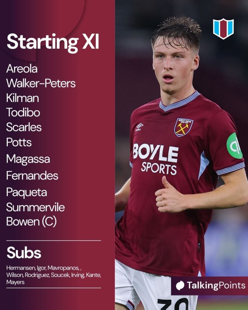 Oliver Scarles of West Ham United during the Premier League match between West Ham United and Brentford at London Stadium on October 20, 2025 in London, England.
