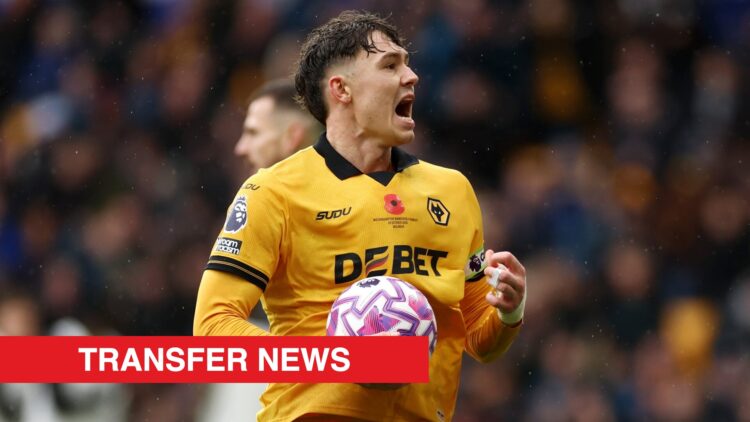 Image showing Jorgen Strand Larsen celebrating at Wolverhampton Wanderers