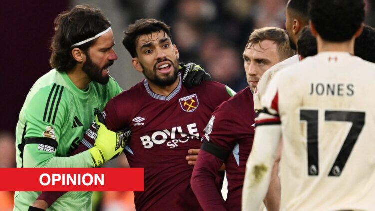 Image showing Lucas Paqueta of West Ham United sent off during a Premier League match with Liverpool