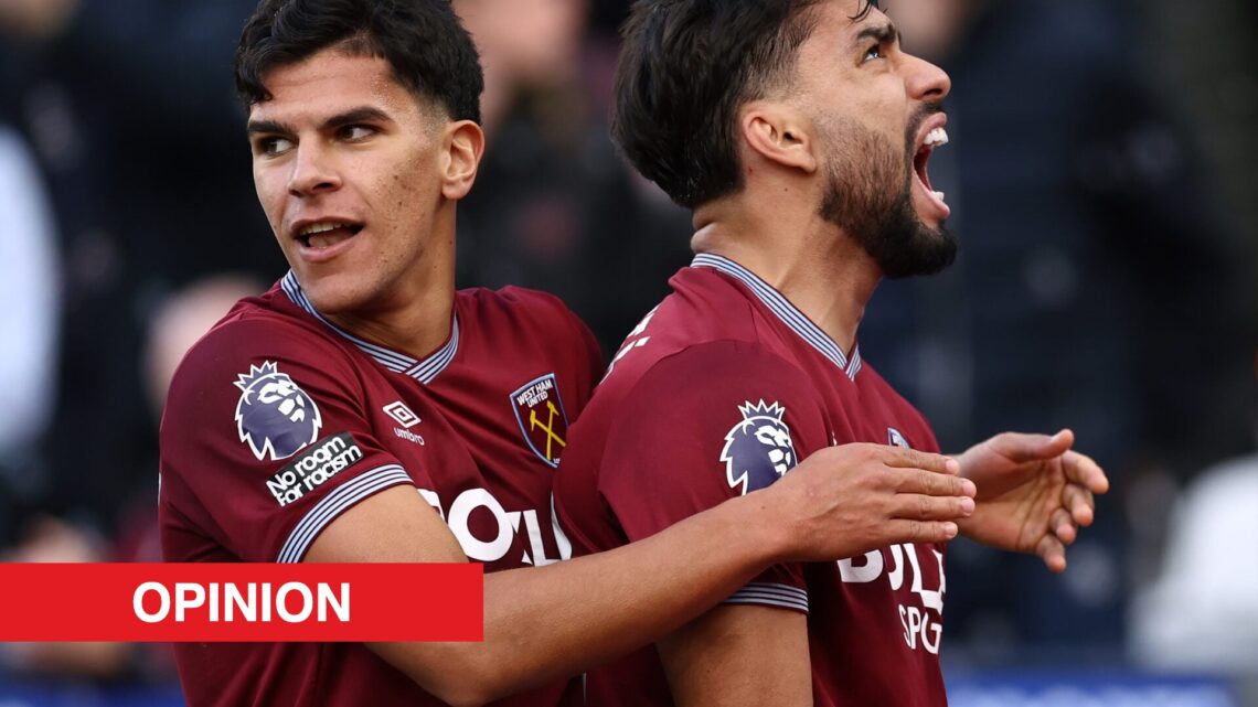 Image showing Mateus Fernandes and Lucas Paqueta celebrating a goal for West Ham United