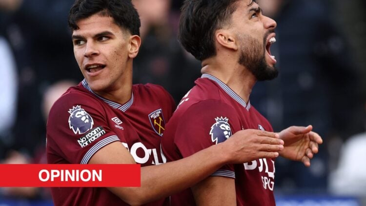 Image showing Mateus Fernandes and Lucas Paqueta celebrating a goal for West Ham United