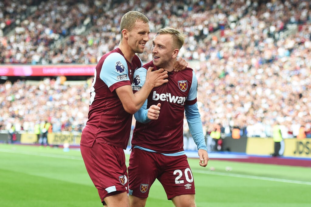 Jarrod Bowen and Tomas Soucek during West Ham United v Sheffield United - Premier League