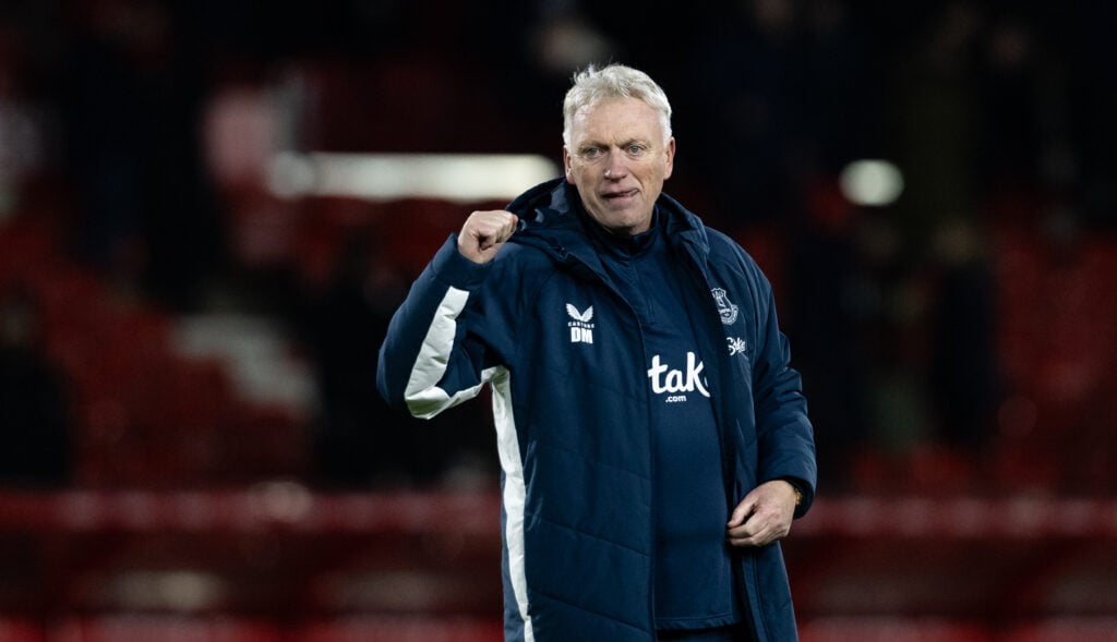 David Moyes celebrates Everton's win over Nottingham Forest.