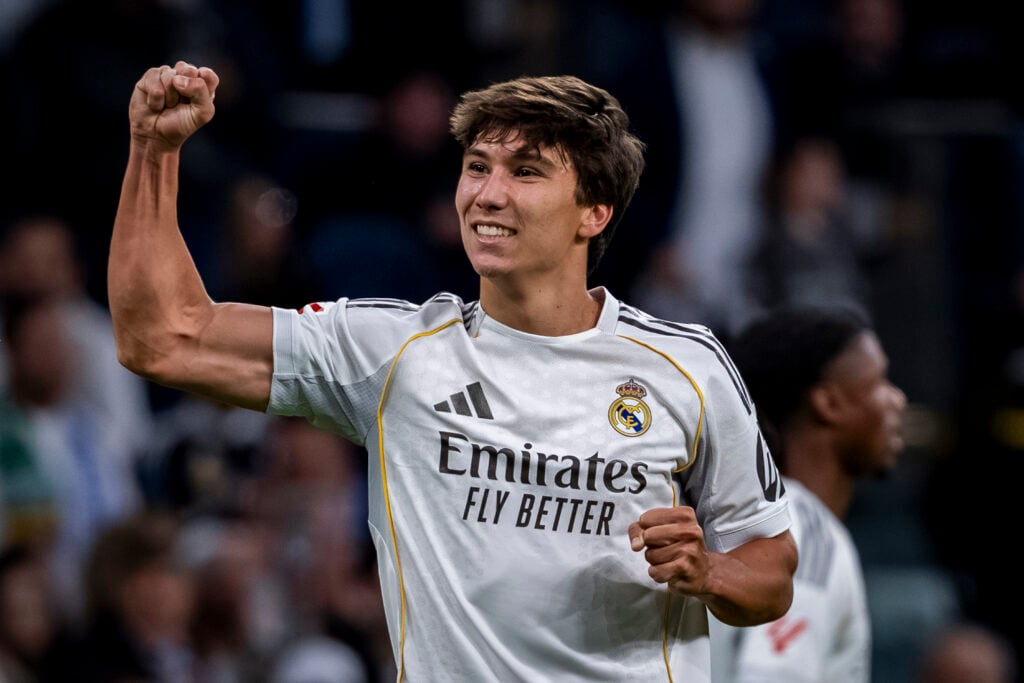 Gonzalo Garcia celebrates during Real Madrid CF v Real Betis Balompie - LaLiga EA Sports