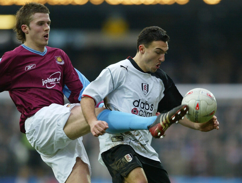 Michael Carrick and Steed Malbranque during Fulham v West Ham United