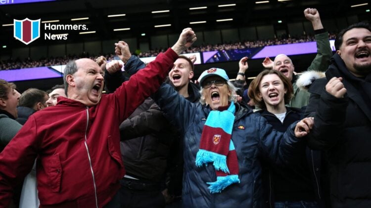 West Ham fans celebrating a goal.