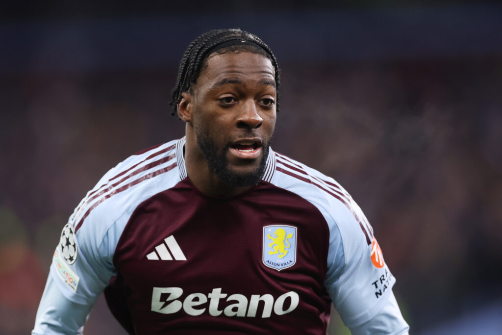 Chelsea owned Axel Disasi in action for Aston Villa.