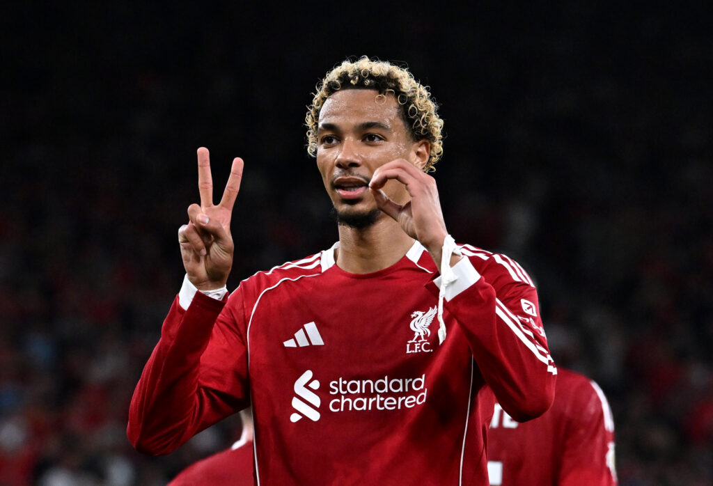 Hugo Ekitike celebrates during Liverpool v Bournemouth - Premier League
