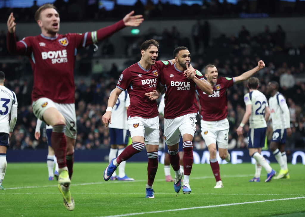 West Ham United's Callum Wilson celebrates after scoring against Tottenham