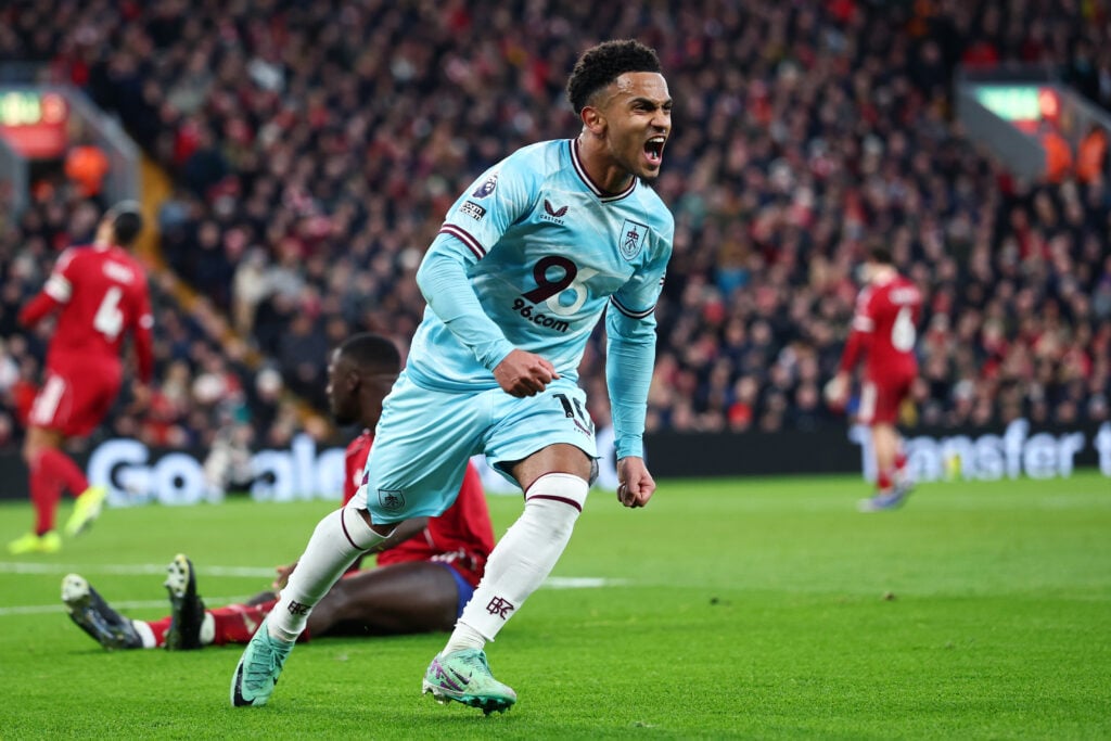 Marcus Edwards celebrates during Liverpool v Burnley - Premier League