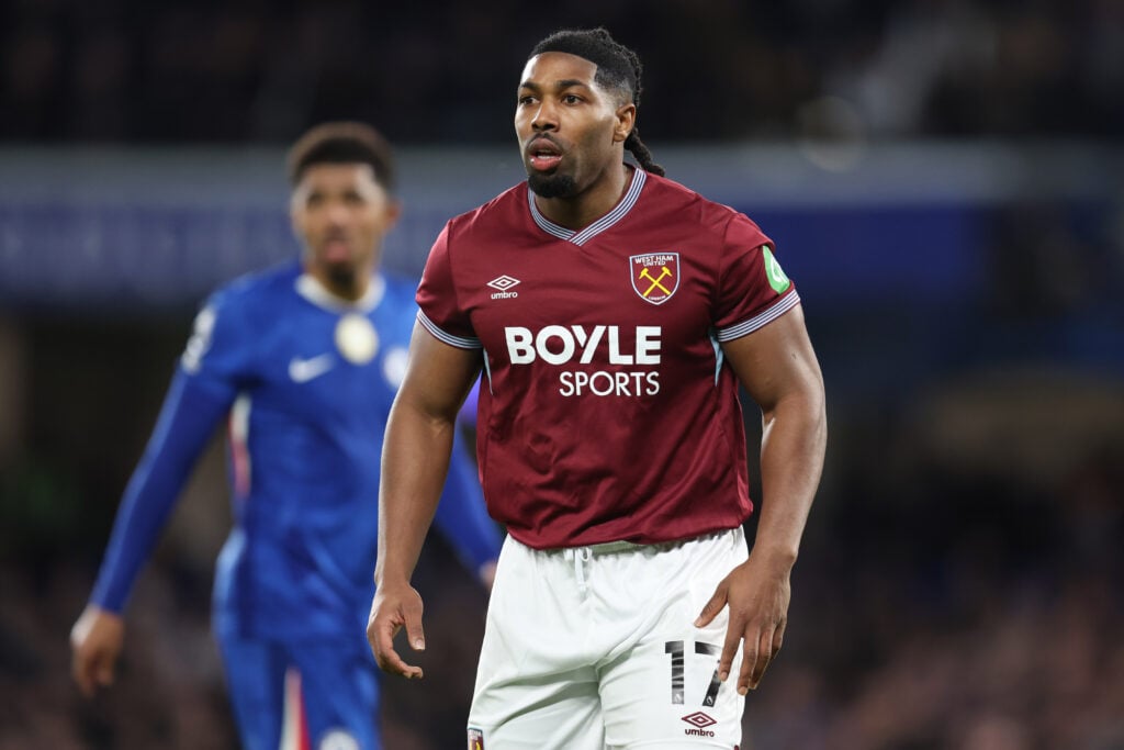 Adama Traore playing for West Ham against Chelsea.