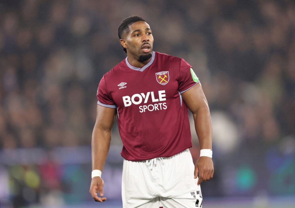 Adama Traore playing for West Ham against Manchester United.