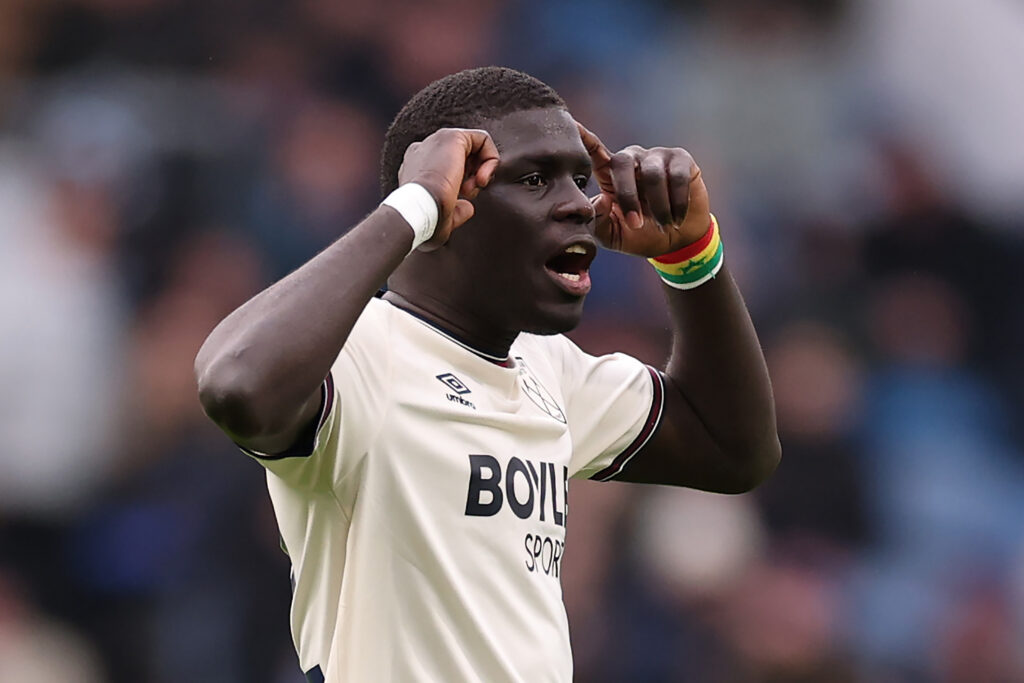 Malick Diouf playing for West Ham against Burnley.