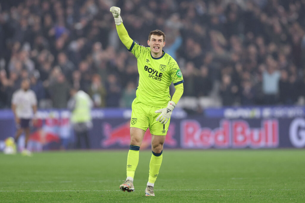 Mads Hermansen celebrates - West Ham United v Manchester United - Premier League