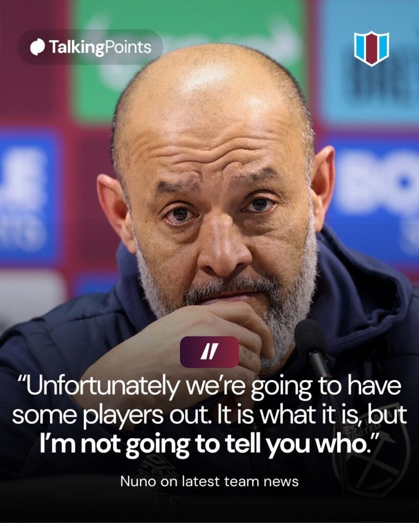 A graphic showing a quote from West Ham United head coach Nuno Espirito Santo.