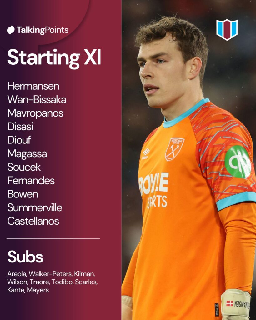 Mads Hermansen of West Ham United during the Premier League match between West Ham United and Bournemouth at London Stadium on February 21, 2026 in London, England.