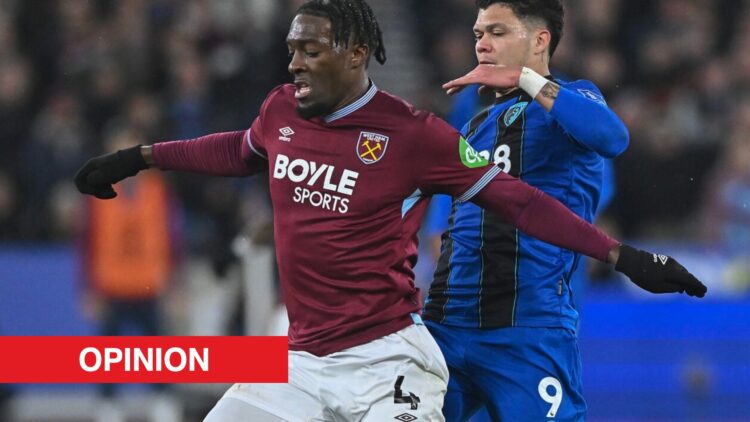 Image showing Axel Disasi battling with Evanilson during West Ham United v Bournemouth