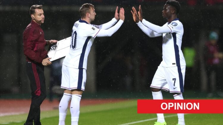 West Ham United forward Jarrod Bowen replaces Arsenal's Bukayo Saka as a substitute during England's 2026 World Cup qualifier against Latvia. An 'o...