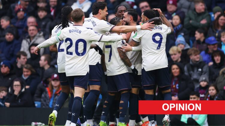 Taty Castellanos celebrates during Burnley v West Ham United - Premier League. An 'opinion' banner has been added.