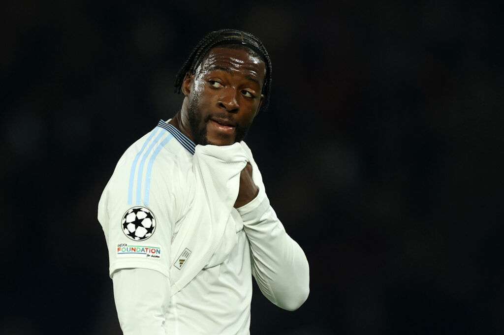 Axel Disasi during Paris Saint-Germain v Aston Villa FC - UEFA Champions League 2024/25 Quarter Final First Leg
