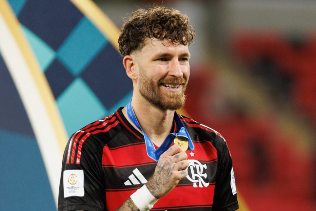 Leo Pereira of CR Flamengo poses for a photo with his medal after they won the FIFA Challenger Cup 2025 match between CR Flamengo and Pyramids FC