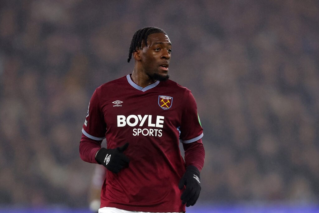 Axel Disasi playing for West Ham United against Manchester United,