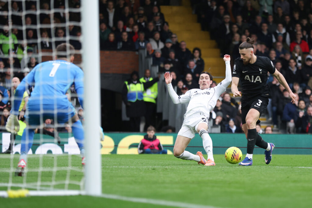 Harry Wilson playing for Fulham against Tottenham in the Premier League.