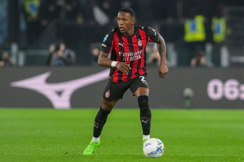 Pervis Estupinan of AC Milan in action during the Serie A match between SS Lazio and AC Milan