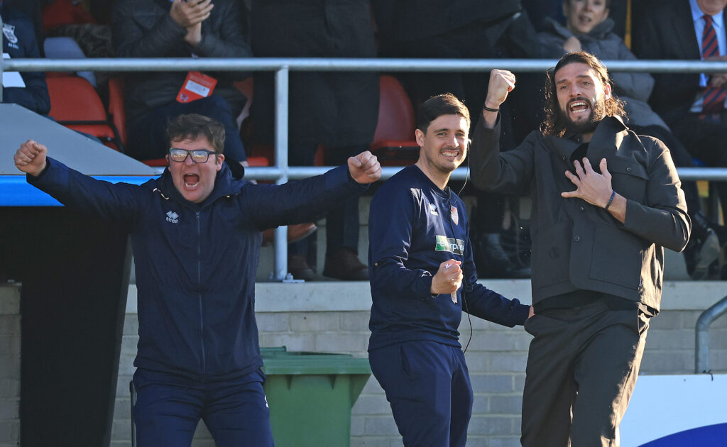 Andy Carroll reacts after Dagenham and Redbridge score against Torquay United.