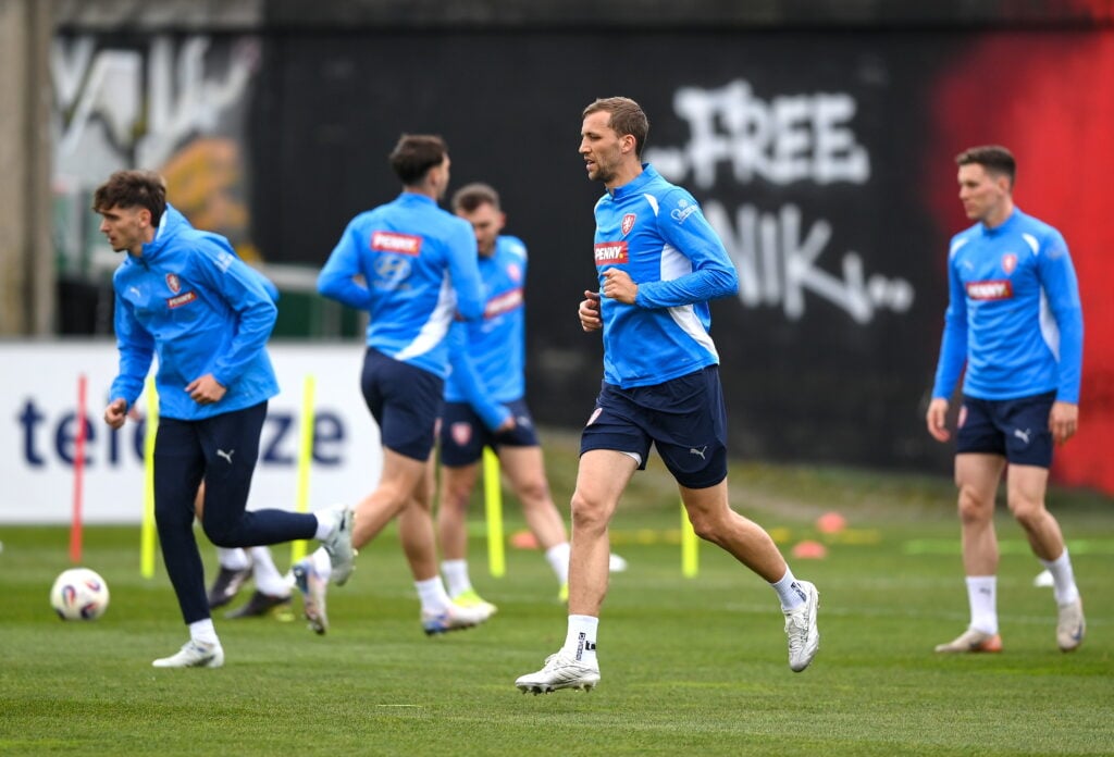 Tomas Soucek during a Czechia training session at Fortuna Arena in Prague