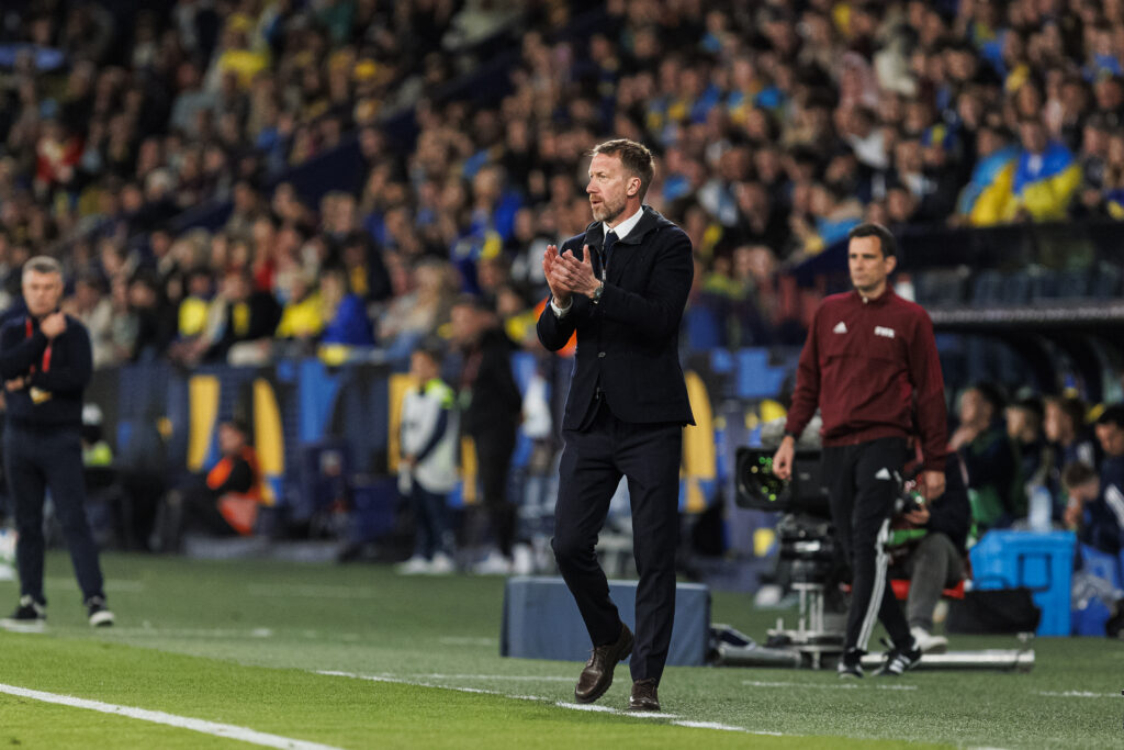 Graham Potter reacts during Sweden's World Cup qualifier against Ukraine.