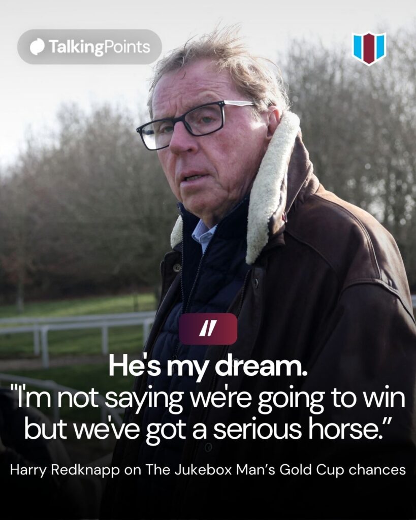Race horse owner Harry Redknapp watches Cheltenham Festival hopeful The Jukebox Man warm up at the Ben Pauling Stables on the Naunton Downs Estate, near Cheltenham, western England, on February 23, 2026.