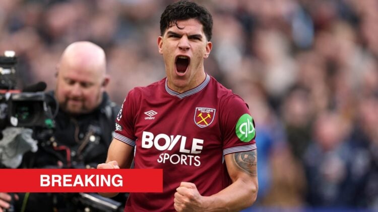 Image showing Mateus Fernandes celebrating after scoring for West Ham