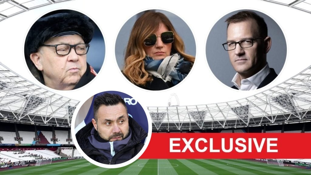 West Ham's key board members David Sullivan, Karren Brady and Daniel Kretinsky and new Spurs boss Roberto De Zerbi