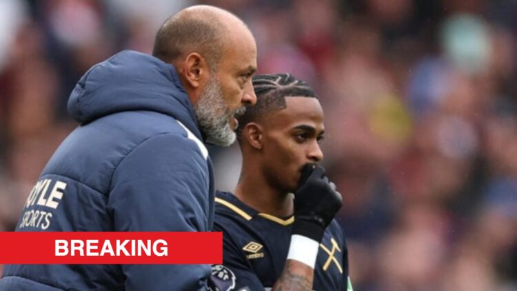 Image showing West Ham boss Nuno Espirito Santo talking to Crysencio Summerville