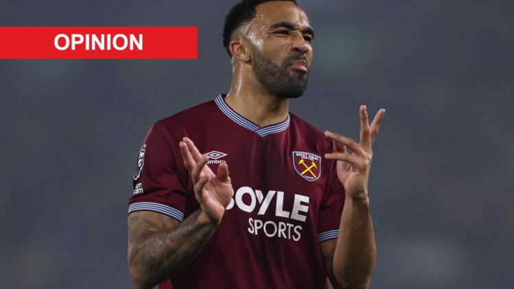 Callum Wilson during West Ham United's Premier League game against Fulham. An 'opinion' banner has been added.
