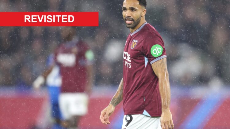 Callum Wilson playing for West Ham United against Bournemouth. A 'revisited' banner has been added.