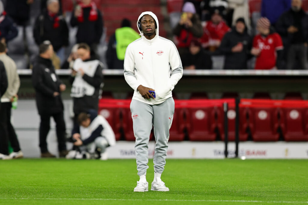 El Chadaille Bitshiabu before FC Bayern München v RB Leipzig - DFB Cup Quarter Final