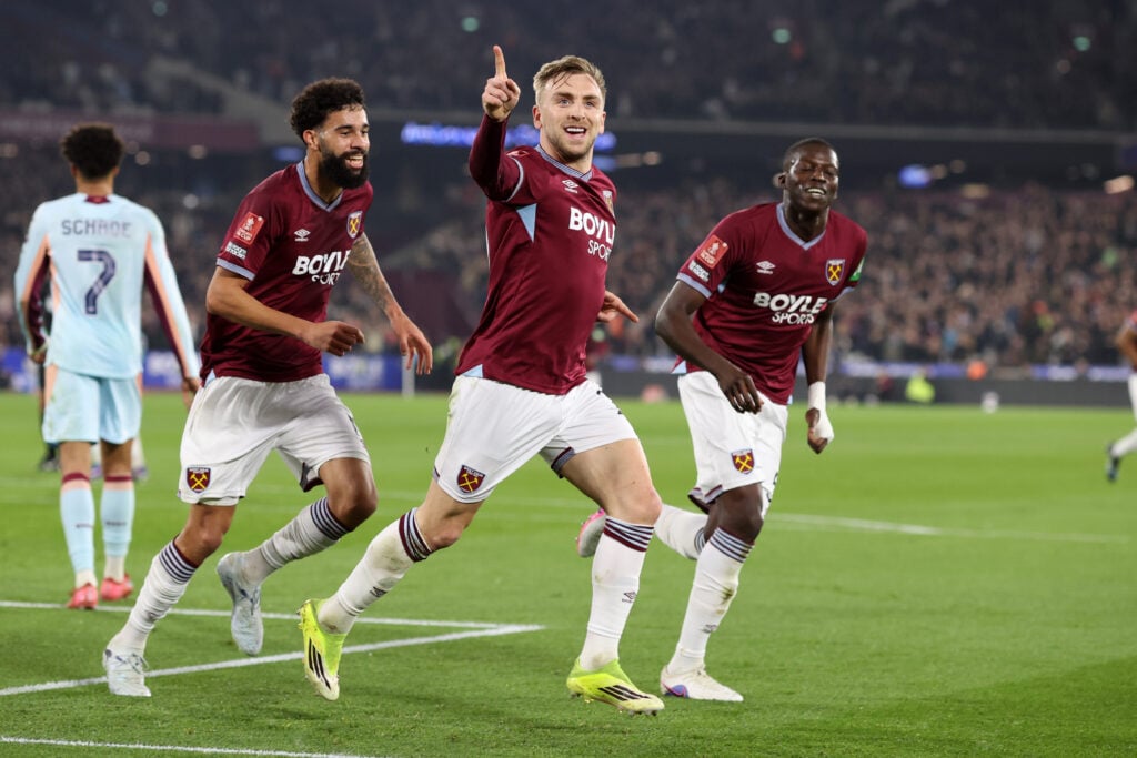 Jarrod Bowen celebrates during West Ham United v Brentford - Emirates FA Cup Fifth Round